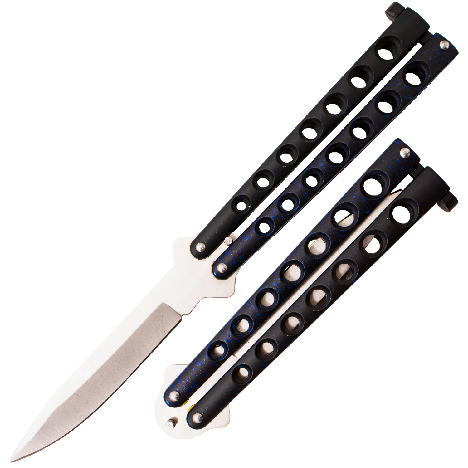 Blue Speed Demon Butterfly Knife - Stainless Steel Blade, Skeletonized Steel HandleQA